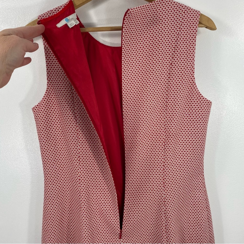 Boden Red White Jacquard Woven Houndstooth Sleeveless Tank Sheath A-Line Dress 8 - Picture 7 of 15